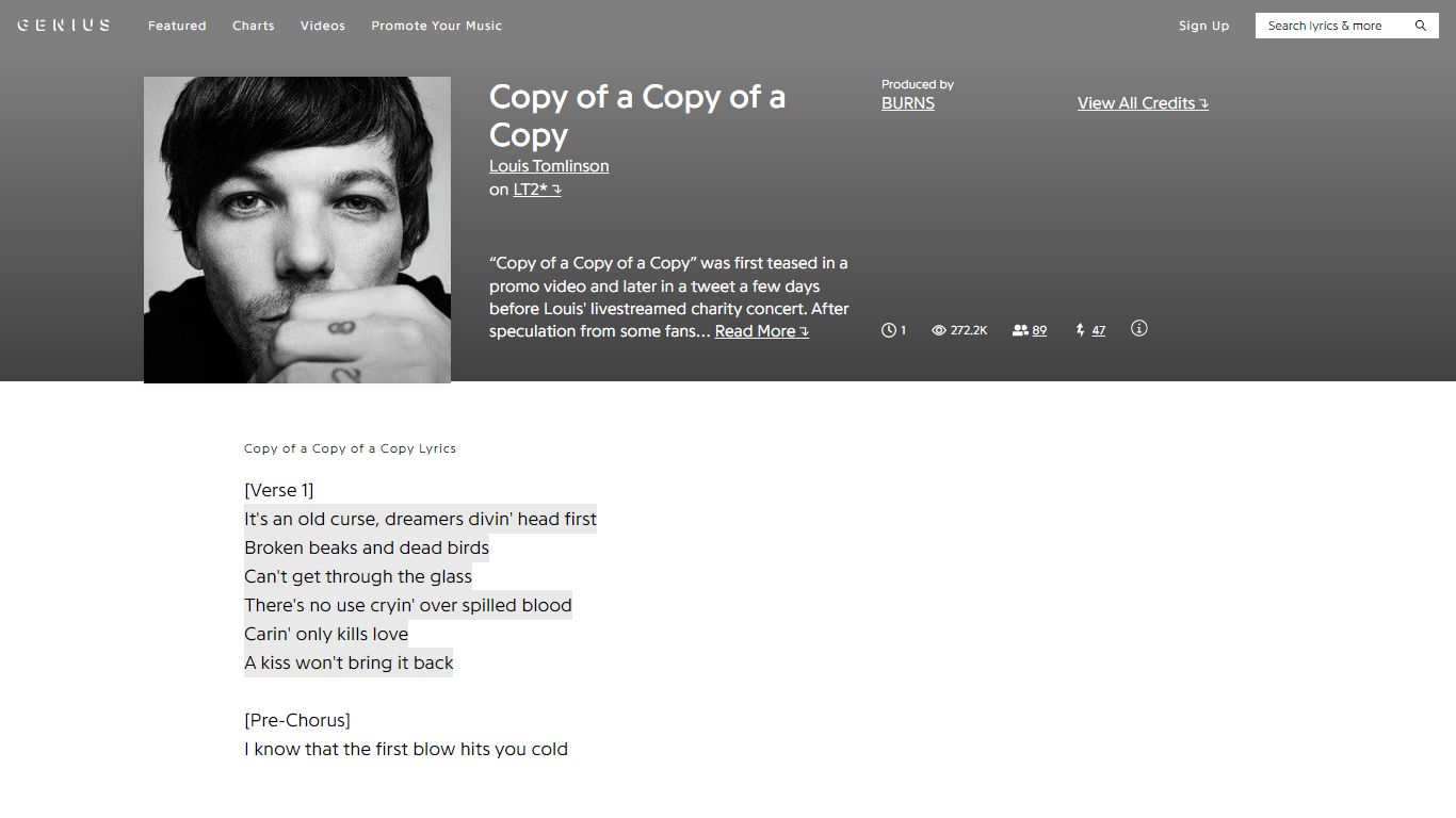 Louis Tomlinson – Copy of a Copy of a Copy Lyrics - Genius