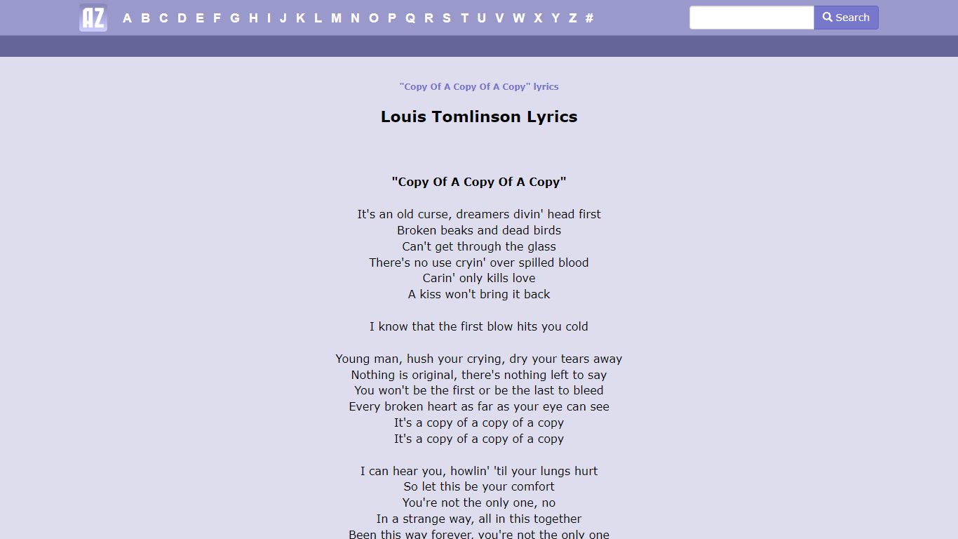 Louis Tomlinson - Copy Of A Copy Of A Copy Lyrics | AZLyrics.com